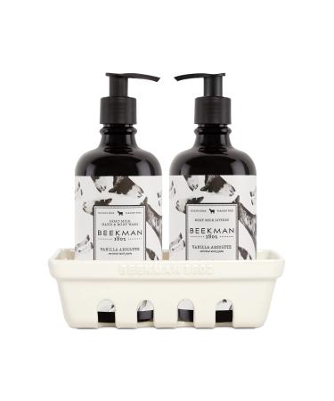Beekman 1802 Hand Care Ceramic Caddy Set - 12.5 oz Each - Goat Milk-Based Hand Wash & Lotion for Dry Hands - Cruelty Free Vanilla Absolute - Buy Online on GoSupps.com