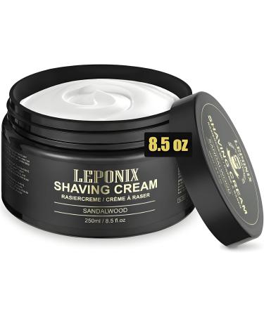 LEPONIX Shaving Cream Luxury Large Size Shaving Cream for men Rich Lather for a Protective Smooth & Moisturizing Shave Experience Sandalwood Scent - 8.5 Oz