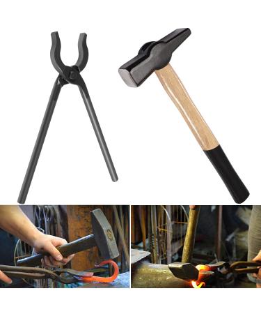 0004930-300 Blacksmiths' Tongs & 0000811-1000 Handmade Blacksmiths Hammer Assembled Bladesmith Tool Set for Beginner or Professional Blacksmith Making Farrier, Knife and Tool on Forging Anvil