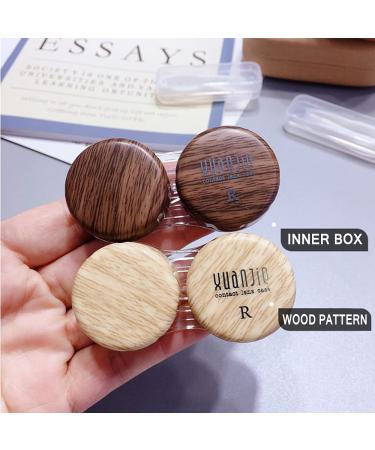 Caruncoo Wood Grain Contact Lens Case - Portable Travel Contact Box with Mirror - Elegant Brown (4-Pack) - Buy Online on GoSupps.com