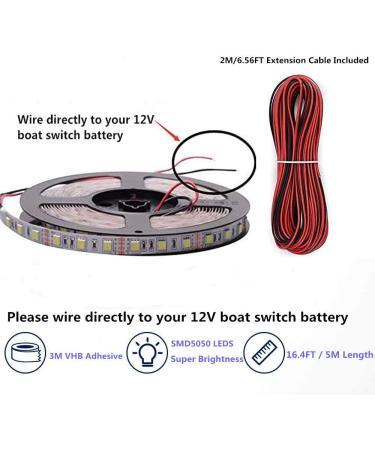 Vbakor 12V Pontoon LED Strip Lights 5M/16.4FT Waterproof Marine Boat Interior Deck Light - Red Color with Extension Cable - Buy Online on GoSupps.com