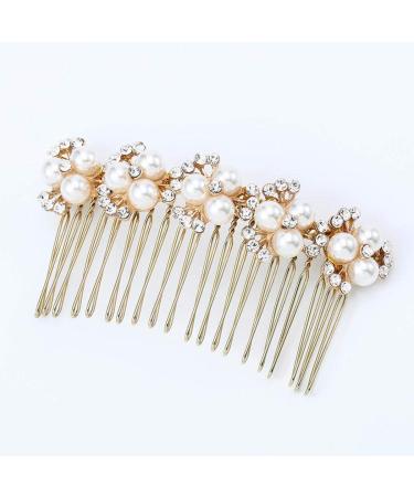 Asooll Crystal Bride Wedding Hair Comb Gold Pearl Bridal Hair Pieces Rhinestone Headpiece Hair Accessories for Women and Girls