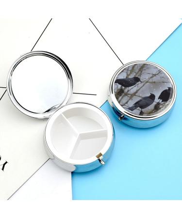 Round Black Crow Birds Print Pill Box | 3 Compartment Portable Metal Organizer - Buy Online on GoSupps.com