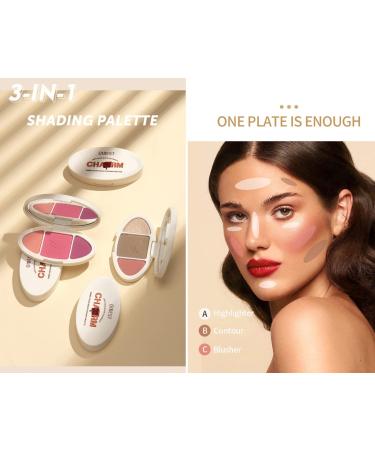 Go Ho 3-In-1 Contour Highlighter Blush Palette - Silky Smooth Pressed Powder for Face Sculpting and Daily Makeup - Buy Online on GoSupps.com