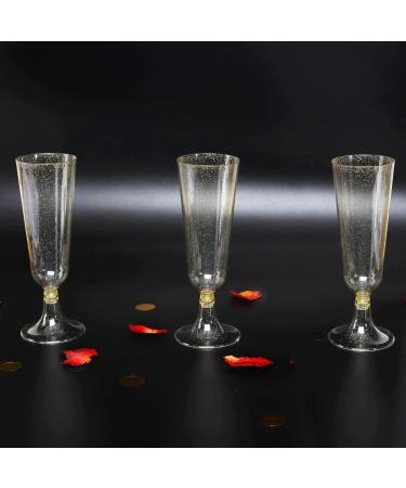 50 Pack Gold Glitter Plastic Champagne Flutes | 5.5 OZ | Disposable Glasses for Wedding & Party | Premium Toasting Flutes - Buy Online on GoSupps.com
