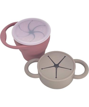 BraveJusticeKidsCo. Silicone Collapsible Toddler Snack Cup | 2-Pack Snack Attack I&II Baby Snack Cup | Dusty Rose and Fog - Buy Online on GoSupps.com