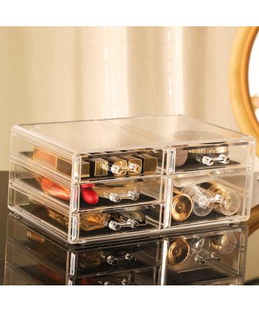 Cq acrylic Clear Makeup Organizer with 5 Drawers & Dust Top - Set of 2 | Cosmetic Display Case for Bathroom Countertop | Stackable & Waterproof Storage Solution - Buy Online on GoSupps.com