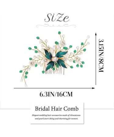 IYOU Pearl Bridal Hair Comb Green Crystal Wedding Side Combs Leaf Headpiece Prom Guest Bride Hair Accessories for Women - Buy Online on GoSupps.com
