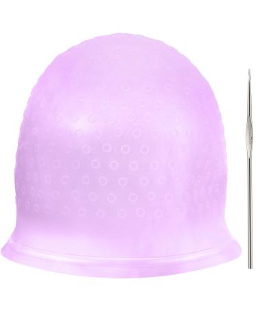 Silicone Highlight Cap Reusable Highlight Hair Cap Salon Hair Coloring Dye Cap with Hooks for Women Girls (Purple)