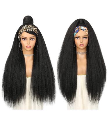 WIGNEE 26 Inch Kinky Straight Headband Wig for Women - Yaki Straight Afro Wig with Black Headband - 1B 26 Inch - Pack of 1 - Buy Online on GoSupps.com