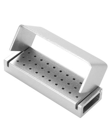 30 holes aluminum disinfection box suitcase round sheet edge dental block holder autoclavable dentist tool for dentures (silver)