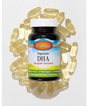 Carlson - Vegetarian DHA, 500 mg DHA, Plant Based, Sustainably Sourced from Algae, Brain Support, Mood Health, 30 Softgels - Buy Online on GoSupps.com