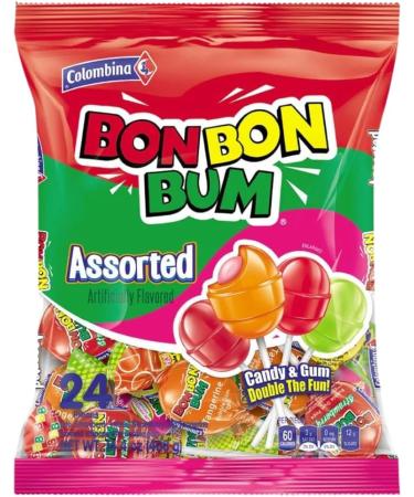 Bon Bon Bum - Bubble Gum Filled Lollipops by Colombina Bonbonbum Assorted flavour 2 bags x 24 lollipops 48 units total 24 Count (Pack of 2) - Buy Online on GoSupps.com