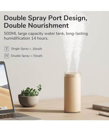JISULIFE 500ml Portable Mini Cool Mist Humidifier for Bedroom - Quiet, Dual Mist Ports, Auto Shut-Off - Ideal for Baby Bedside, Travel, Plant, Car - Brown - Buy Online on GoSupps.com