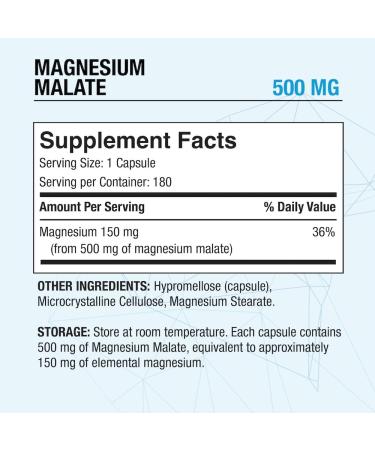 Puregen Labs Magnesium Malate 500mg | High Potency Elemental Magnesium | 180 Veggie Caps Superior Absorption Non-GMO NO Gluten and Dairy Supports Muscle Joint and Heart Health - Buy Online on GoSupps.com