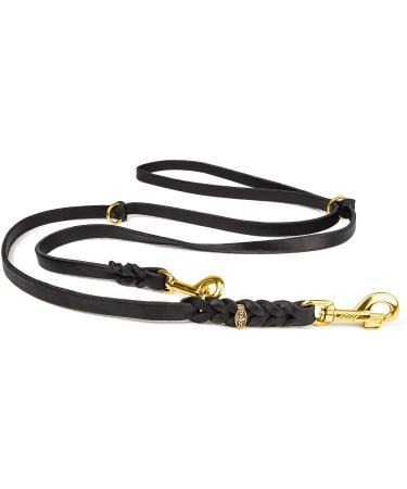 COPCOPET-fat leather line for dogs-3-way adjustable dog leash made of soft leather with carabiners & fittings made of brass-braided leash 100% handmade in germany (3 m x 20mm | black) 3 m x 20 mm black