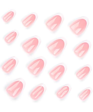 24 Pcs Nude Almond & French White Press-On Nails | Full Cover Artificial Acrylic Fingernails with Nail Glue Sticker for Women & Girls - Buy Online on GoSupps.com