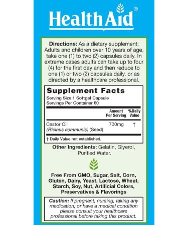 Castroclean 700mg Pure Castor Oil 60 Softgel Caps No After Taste Helps Maintain Healthy Colon in a Gentle But Effective Way - Buy Online on GoSupps.com