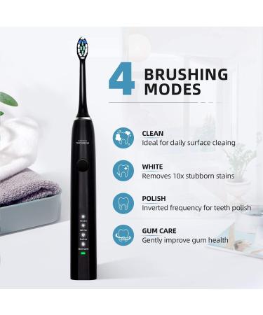 Hanasco Sonic Electric Toothbrush Rechargeable for Adults | 4 Modes, 2 Mins Timer, 8 Brush Heads | Whitening Clean, Soft Bristles | 38,000 VPM | Black - Buy Online on GoSupps.com