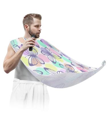 Lovely Butterflies Painting Beard Bib Apron Beard Bib Hair Catcher for Men Shaving and Trimming Non-Stick Waterproof Beard Cape Grooming Cloth with 2 Suction Cups Gifts for Men