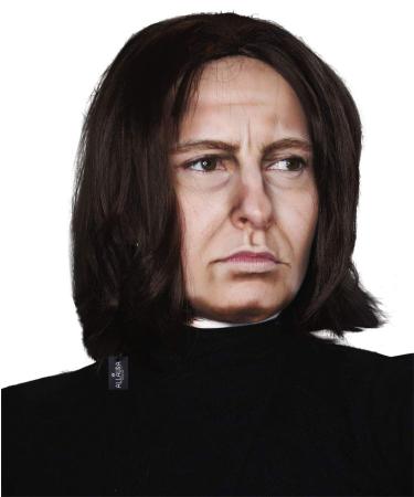 ALLAURA - Dark Professor Severus Wizard Costume Wig Long Black Mens Wigs Michael Vincent Jackson Vega For Adults - One Size Dark Professor Wizard Wig