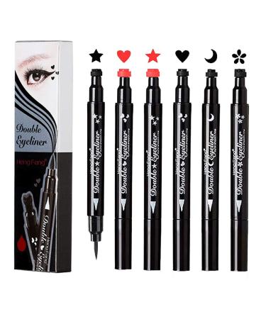 Mysense 6 Pcs Liquid Stamp Eyeliner Double-sided Seal Eye Liners for Women Waterproof Eyeliner Pencil Eye-liner Stencils With Black Color of Flowers Heart Moon Star and Red Color of Heart Star 6Pcs