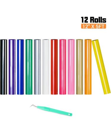 HTVRONT 12 Pack Heat Transfer Vinyl Bundle - 12x5' Rolls for Cricut & Cameo, Easy to Cut & Weed Iron-On HTV Vinyl - Buy Online on GoSupps.com