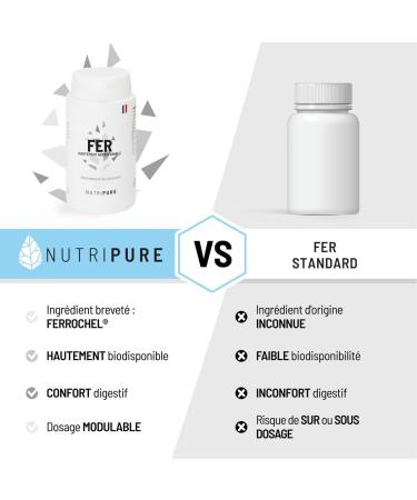 Nutripure | Iron Bisglycinate 14 mg High Quality FERROCHEL | High Absorption | Anti-Fatigue & Immune System Strengthening Dietary Supplement | 120 Vegetable Capsules | Vegan | Made in France - Buy Online on GoSupps.com