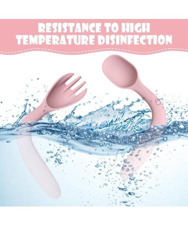 HOTUT Self-Feeding Weaning Spoons Forks 4pcs - Silicone Baby Utensils Set in Pink Yellow - Buy Online on GoSupps.com