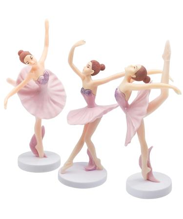 Fahibin 3pcs Ballet Dancer Cake Topper Ballet Dancer Statue Figures Ballerina Ballet Girl Cake Topper Figures for Decorating Cakes And Desserts Pink