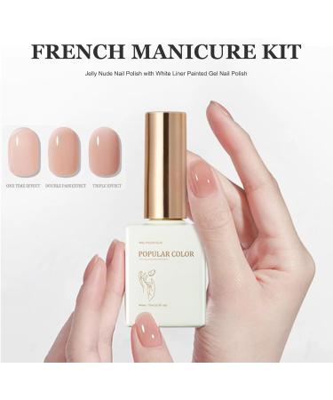Gel Nail Polish Set French Manicure Kit Jelly Nude Nail Polish with White Liner Painted Gel Nail Polish and Nail Stamper for French Tips Soak Off UV/LED Nail Polish Gift for Women - Buy Online on GoSupps.com