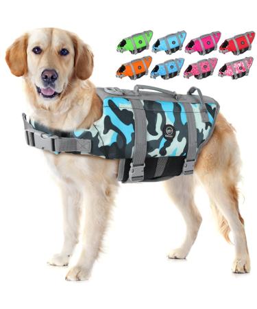 Emust dog chimney reflective adjustable with improved buoyancy and rescue handle for swimming new blue camouflage l new blue camouflage