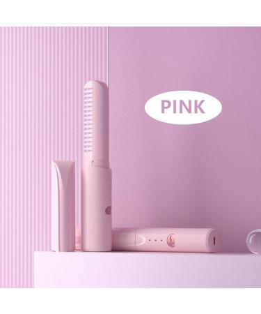 Rechargeable Wireless Hair Straightener Comb - 3 Temperature Levels Portable Hair Straightening Brush & Curler (Pink) - International Shipping Available - Buy Online on GoSupps.com