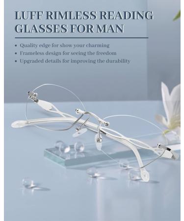Luff Frameless Reading Glasses for Men & Women - Stylish Borderless Metal Blue Light Blocking Anti-Eye Load 3.5x - 3PC Silver Set - Buy Online on GoSupps.com