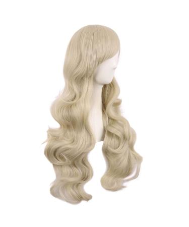 MapofBeauty 28 Inch Blonde Curly Wig - Charming Long Side Bangs Synthetic Hair for Women - Buy Online on GoSupps.com