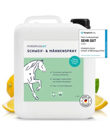 Horse care24 Schweif and mane spray for horses 5L - comparison winner - brilliant shine easy combability & healthy fur - mane and tail spray for horses in 5 sizes 5 liters canister