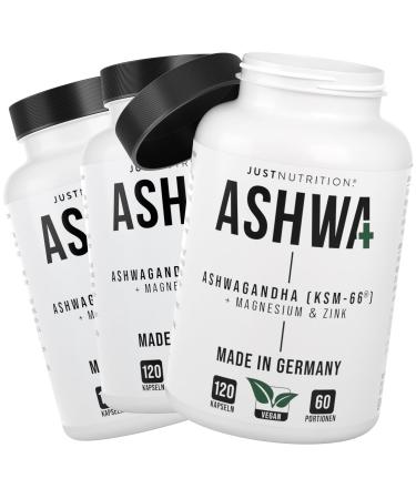 Bio Ashwagandha KSM -66 - 600mg per daily dose (set - 3x120 small capsules) Anti -stress formula made of zinc magnesium & vitamin B6 with 30mg with Withhanolide - of course vegan high dose & made in Germany Ashwagandha 0.65 g (360 pack)