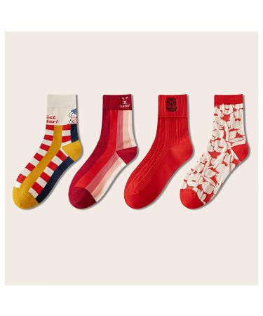 Chinese New Year red Socks Cute and Comfortable Autumn and Winter Women's Cotton Socks Best New Year Gift (Color : Red-c Size : 34-39) 34-39 Red-c
