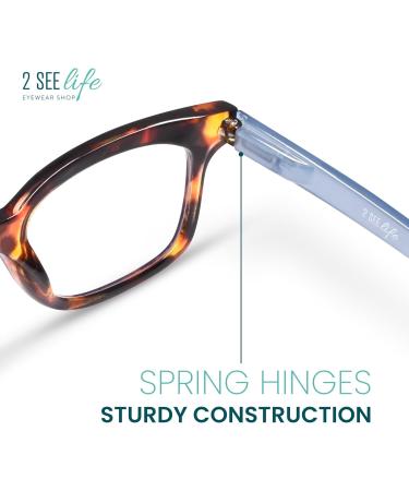 Stylish Sky Blue Tortoise Shell Blue Light Readers for Women - High Vision & Comfortable Reading Glasses - Perfect for All Face Shapes - 2.0 Magnification - Buy Online on GoSupps.com