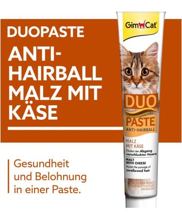 GimCat Duo Paste Anti-Hairball Malt and Cheese - 50g Tube for Natural Hairball Prevention in Cats - Buy Online on GoSupps.com