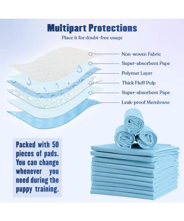 BACTIM Puppy Pads Pack of 50 Super Absorbent Disposable Dog and Puppy Training Pads (60 x 45cm) Multi Layered Leakproof Odour Locking Toilet Trainer Pee Mat for Small to Large Size Pet Incontinence - Buy Online on GoSupps.com