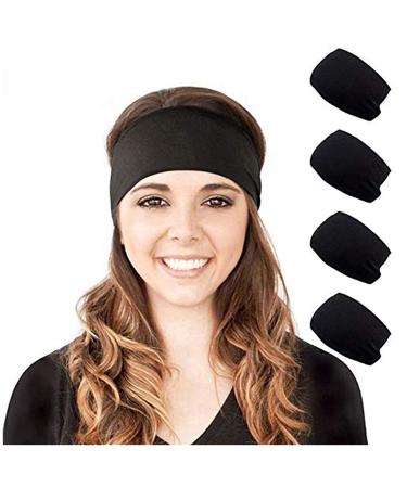 Black Headband, Wide Headbands for Women Fashion Sweatbands & Sports Thick Headbands for Running, Yoga, Workout