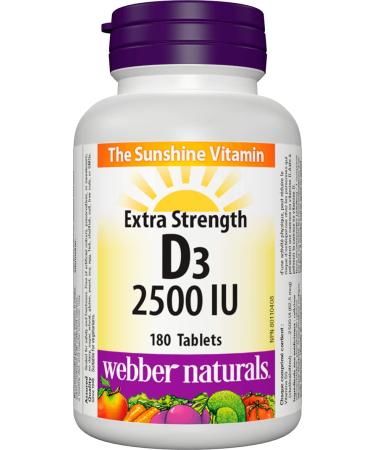 Webber Naturals Vitamin D3 2500 IU Extra Strength 180 Tablets For Healthy Bones Teeth and Helps Prevent Vitamin D Deficiency