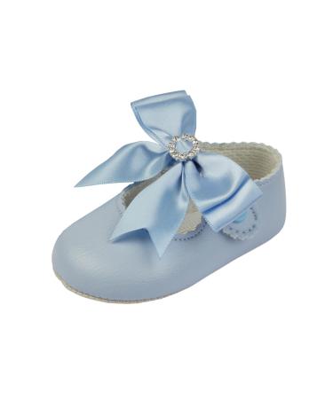 EARLY DAYS Baypods Baby Girls Shoes Soft Soled Pre Walker Shoes Diamante Bow Soft Faux Leather Baby Shoes Made in England 0 UK Child Sky Blue