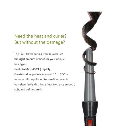 FARI Travel Mini Hair Curling Iron Wand - Ceramic Tourmaline Dual Voltage Fast Heating Heat Resistant Glove & Pouch - Perfect for Salon-Grade Waves Anywhere - Buy Online on GoSupps.com
