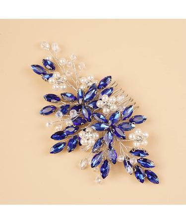 Kercisbeauty Some Blue Crystal Hair Comb for Wedding Brides Bridesmaid Women Silver Hair Piece for Special Occasion (Blue) - Buy Online on GoSupps.com