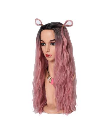 Wig Women Long Hair Pink Wavy Cosplay Curly Brazilian Long Synthetic Women Hair 50s 70s 60s 80s