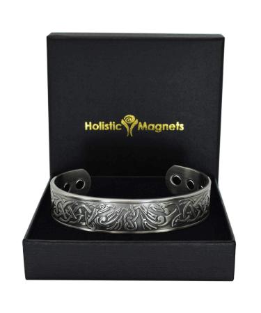 Holistic Magnets Viking copper bracelet Large (antique silver) Men's magnetic tabs for arthritis original gifts for men Magnnet hardship (VEP)-eagle (L: wrist 19.5-22cm)