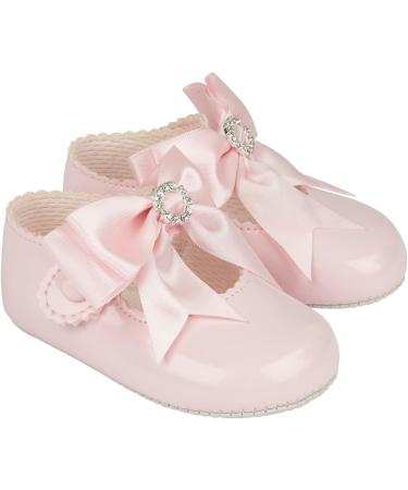 Baypods Baby Girls Soft Sole Pre Walker Shoes with Diamante Bow | Pink Patent | Made in England | Size 2 UK - Buy Online on GoSupps.com