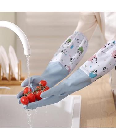 Household Gloves 1 Pair Cleaning Cute Panda Pattern Dishwashing Waterproof Plush Housework for Home Kitchen Autumn Blue M - Buy Online on GoSupps.com